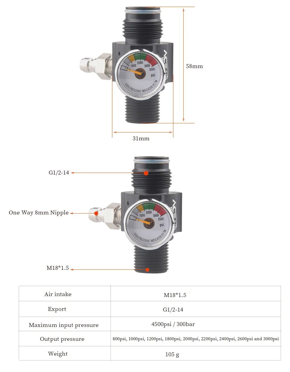 4500Psi 300Bar HPA Tank Regulator Valve