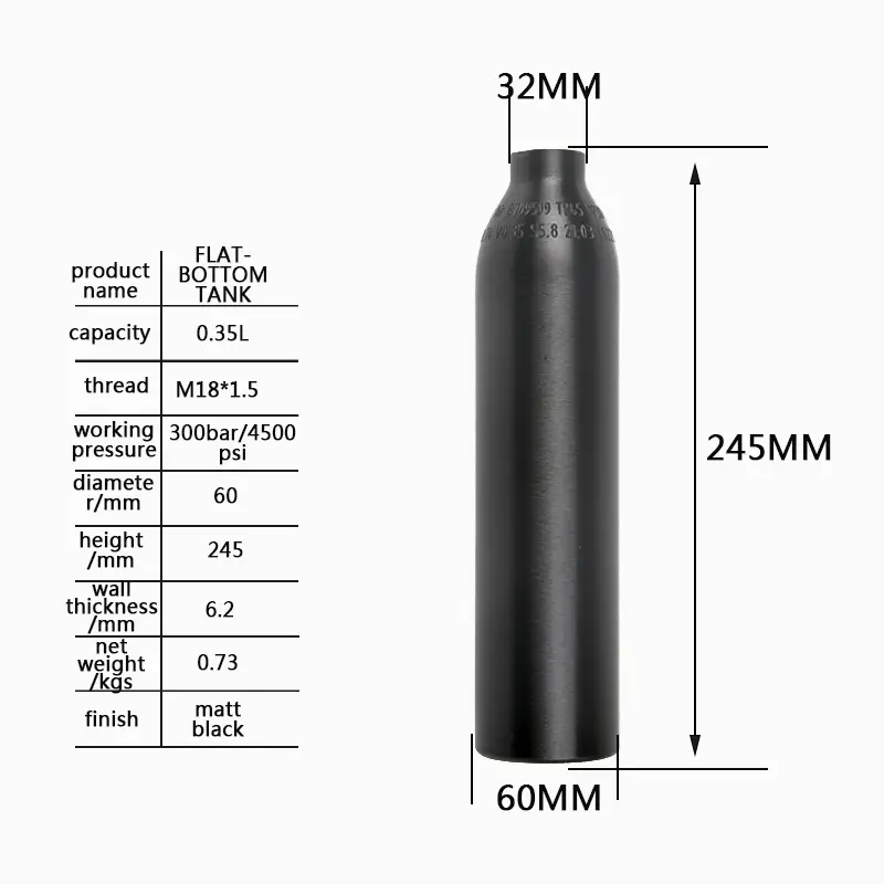 0.35 Liter High Pressure Black Matt Aluminum Gas Cylinder (4)