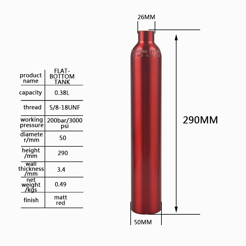 Durable Red 0.38L Flat Bottom Aluminum Gas Cylinder (2)