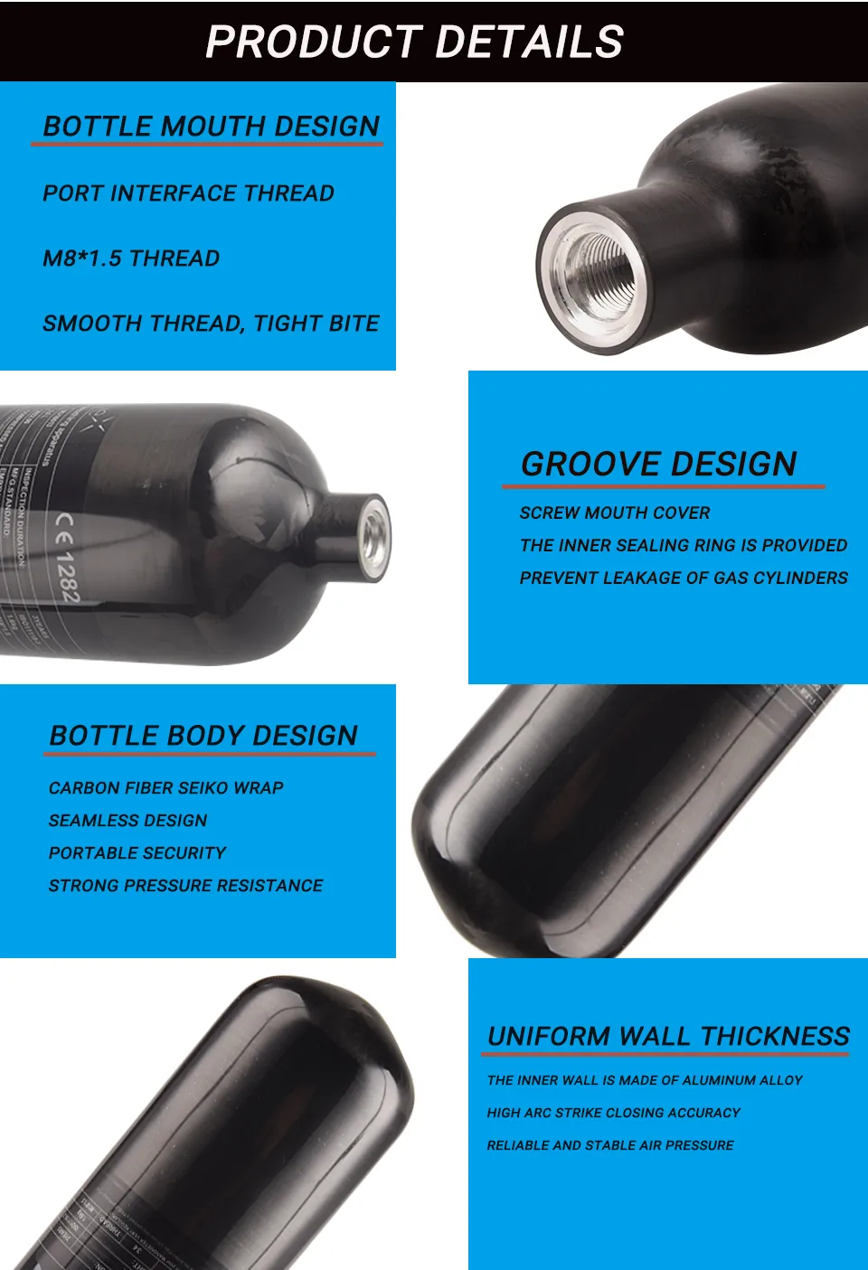 PCP 0.7L Air Tank Pneumatic Gas Pressure Cylinder Black Bottle Carbon fiber details (5)